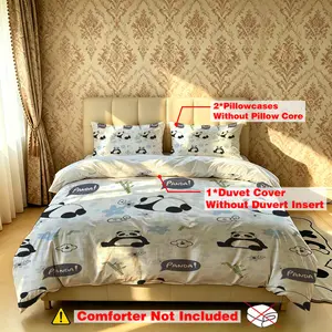 The 3-piece PANDA-patterned bedding set includes one quilt and two pillowcases, without fillings. It's soft and comfortable, suitable for single beds and double beds, and ideal for use in bedrooms, dormitories, and hotels.