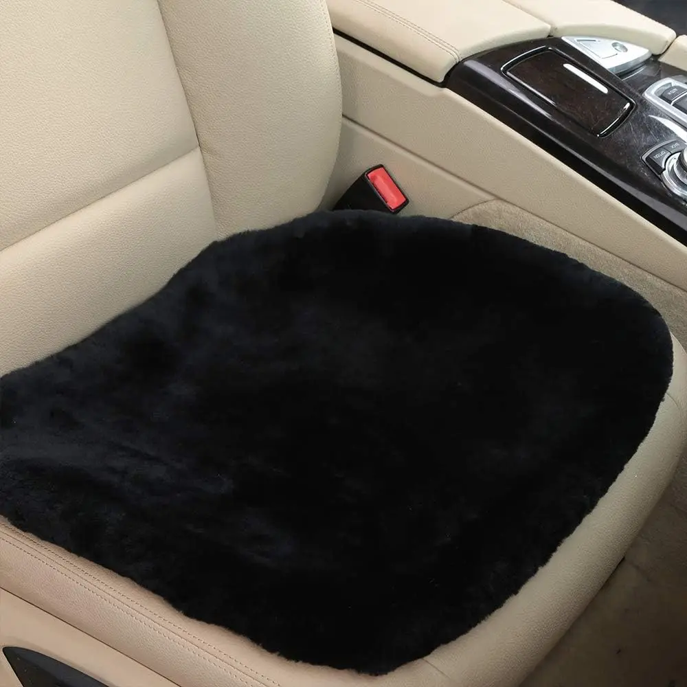 OGLAND 20-in Natural Genuine Australian Sheepskin Car Seat Cushion, Thermal-Regulating Wicking Resilient Soft Fuzzy Wool Front Auto Interior Accessory (Black)