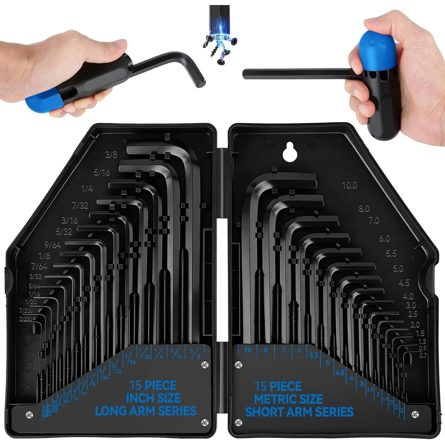 30 count Upgraded  Hex Key Allen Wrench Set, Metric (0.7-10 mm) and SAE(0.028-3/8 inch) Allen Wrenches L Shape Hex  with Torque Handle, Chrome Vanadium Steel