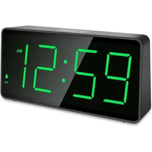 Battery Operated Digital Alarm Clock for Bedrooms - Cordless Large Big Numbers 4 Dimmers, Auto Dimming for Seniors, Adjustable Volume Loud Alarm Clock for Heavy Sleepers Adults (Green Digits)