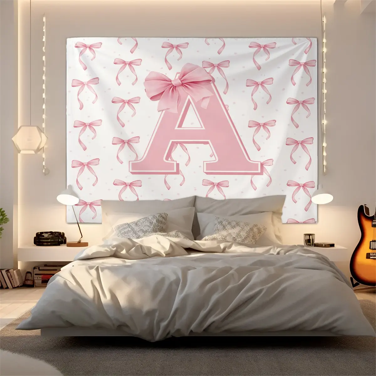 1PCS Pink Bow Letter A-Z Tapestry,Playful Pink Aesthetic Bedroom Decor, Preppy-Style Tapestry, Cute Bow Room Decor, Wall Tapestries, Perfect for Women’s and Girls’ Rooms, Dorm Rooms, and Apartments, Tapestry Wall Hanging