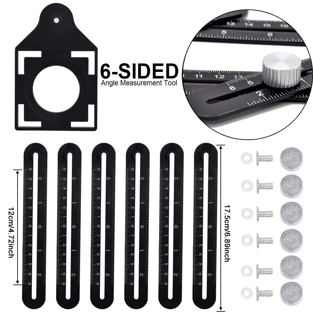 1 Pack Multi Angle Measuring Ruler, Alloy Multi-Function Angle Ruler,6 Section Ceramic Tile Opening Locator, Angle Measurement Tool,Band Hole Locator