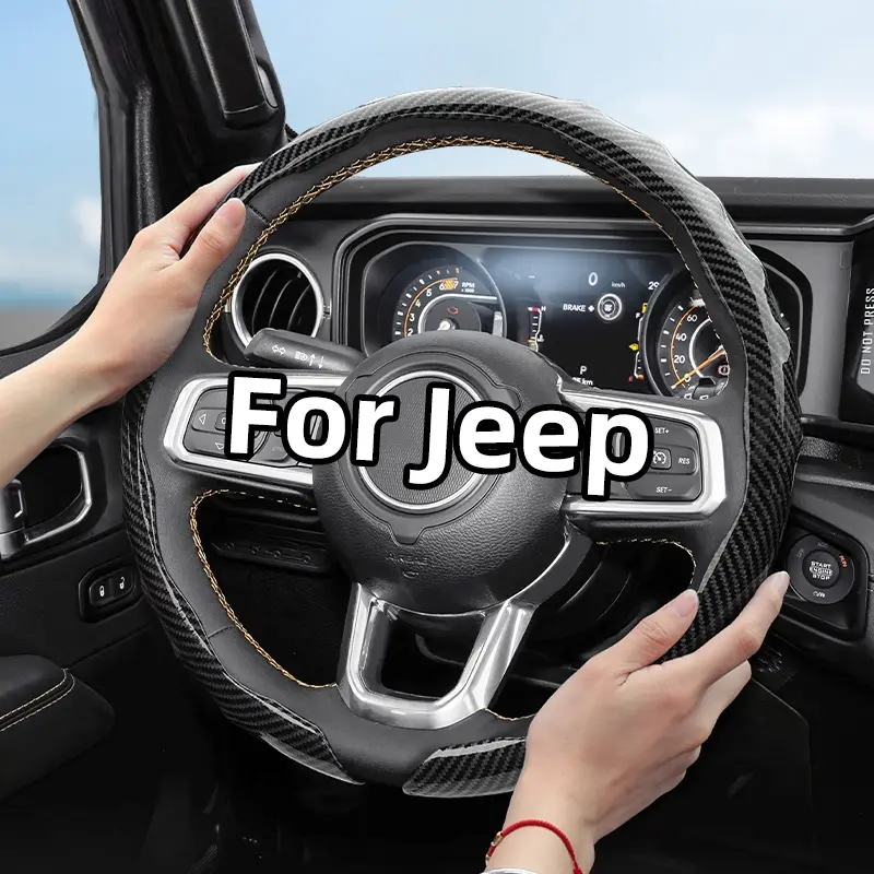For Jeep Steering Wheel Cover, Steering Wheel Accessories, Carbon Fiber Texture Integrated Snap Type Wavy Sports Design Scratch Resistant and Durable For Grand Cherokee/Compass/Wrangler/Renegade/Avenger/Grand Wagoneer/Gladiator/Commander Black Red