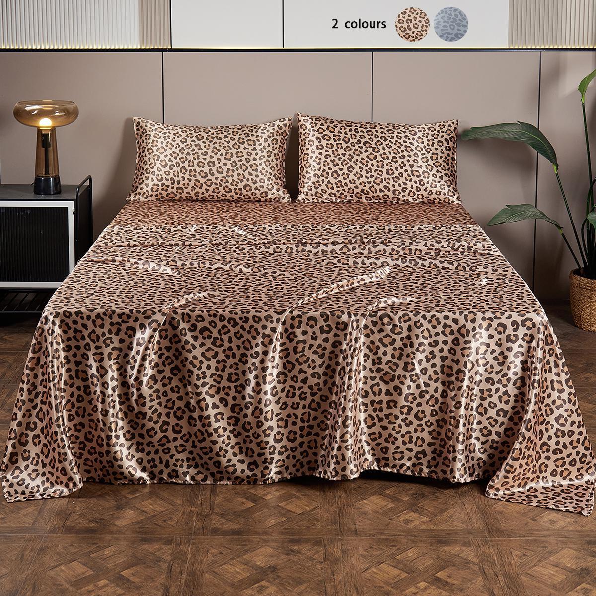Leopard Print Bedding Set, 1 Set Including 1 Count Soft Comfortable Fitted Sheet & 1 Count Flat Sheet & 1/2 Counts Pillowcase without Filler, Halloween Decor Bedding Supplies for Home Bedroom Hotel Leopard Print Bedding Set, 1 Set Including 1 Count Soft Comfortable Fitted Sheet & 1 Count Flat Sheet & 1/2 Counts Pillowcase without Filler, Halloween Decor Bedding Supplies for Home Bedroom Hotel
