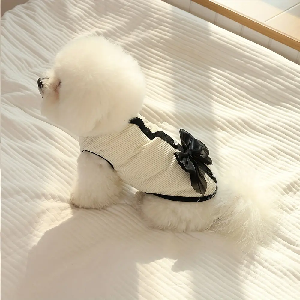 New Spring and Summer Retro Couple Outfit Bow Skirt Bear Teddy Pug Dog Clothes Pet Cat Clothes