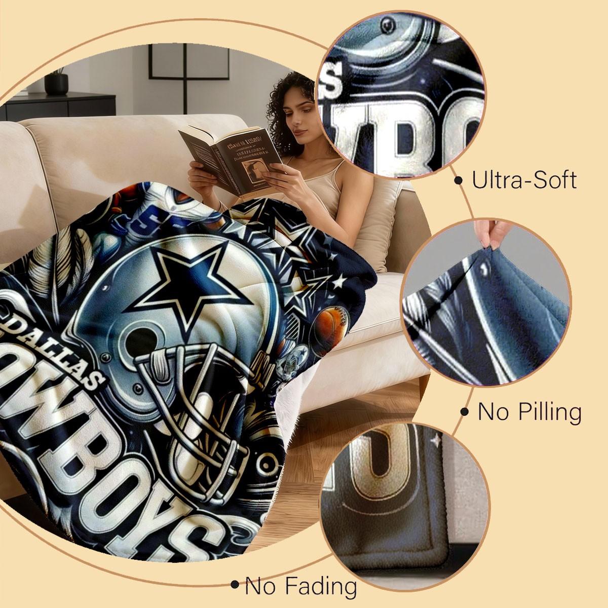 Dallas Cowboys American Football Flannel Blanket, Soft Lightweight Warm, Bedroom Holiday Decor, Bed Sofa Office Camping Travel Gift