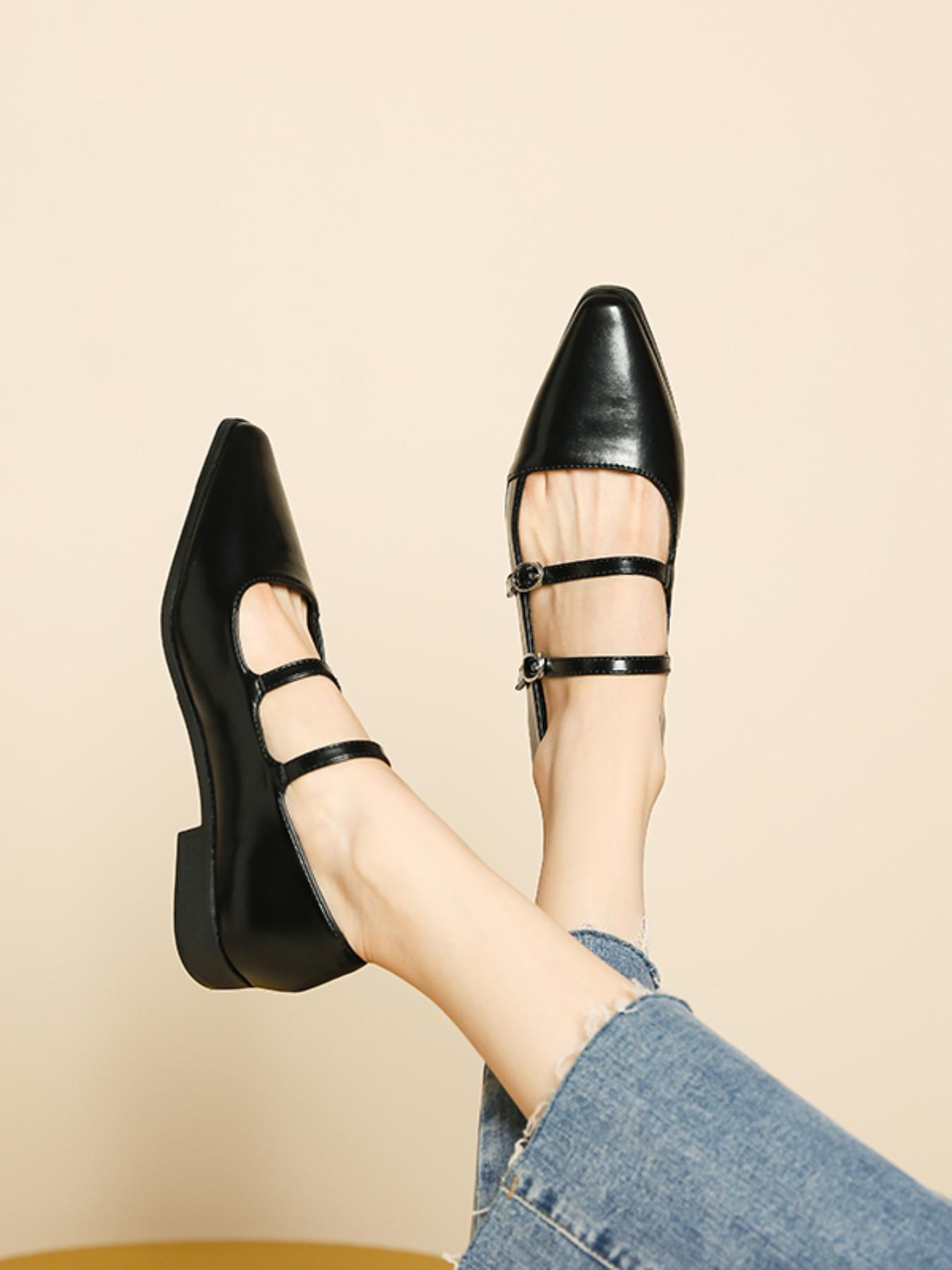 Retro English Style Mary Jane Shoes for Women, Square Toe Casual Buckle Flat Shoes for Commuting, PU Leather Trendy Footwear, Daily Wear Shoes
