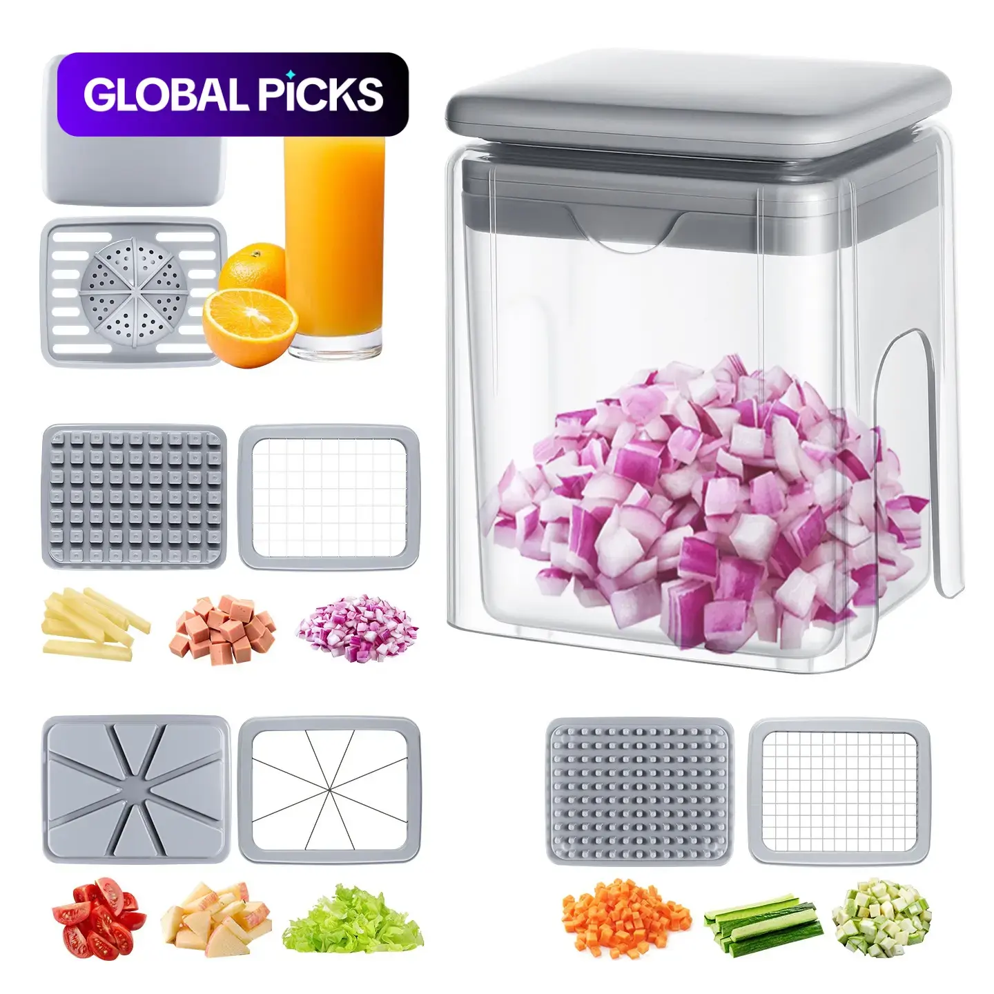 4-In-1 French Fries Chips Potato Slicer, Onion Dicer, Orange Juicer, Carrot Chopper, Kitchen Tool,  Vegetable Chopper Cutter,kitchen  Utensile