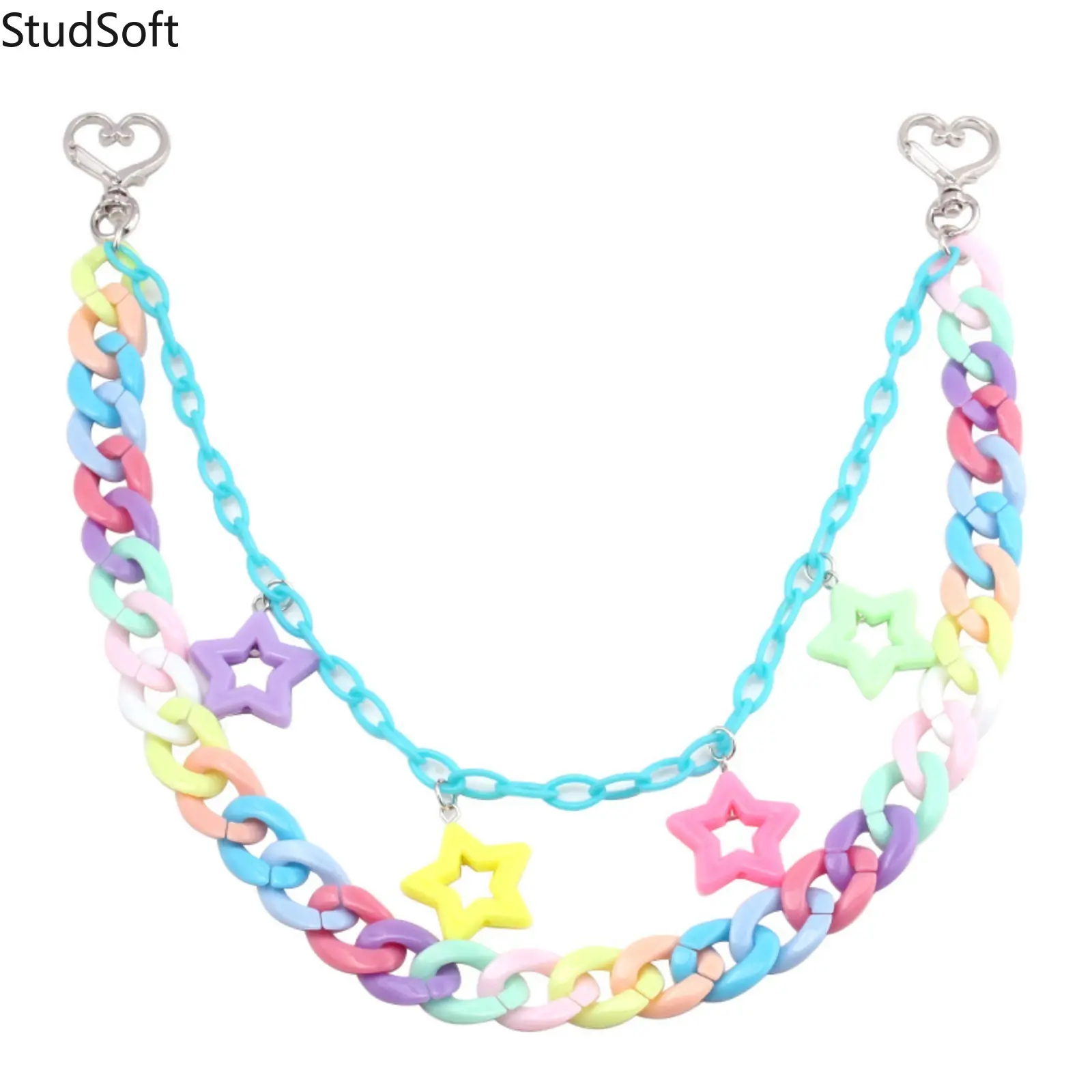 Y2K Pastel Star Pants Chain For Jeans Three Layer Acrylic Link Waist Belt Chains Dopamine Aesthetic Pocket Keychain Streamer Body Jewelry For Women,back to school,back to school haul