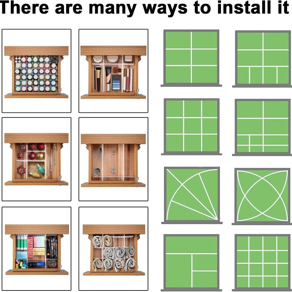 10 Adjustable Drawer Storage Boxes  Plastic Grid Drawer Dividers  16.14inch x 2.75inch , Space Saving Storage, Suitable for Clothes, Underwear, Socks, Wardrobe Organization, Home Storage