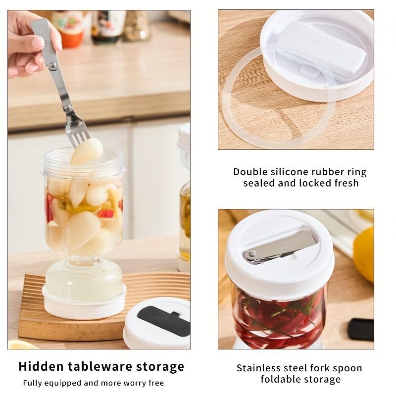 1pc Pickle Jar with Fork — Wet & Dry Separation Container for Pickles and Olives — Food Storage Jar