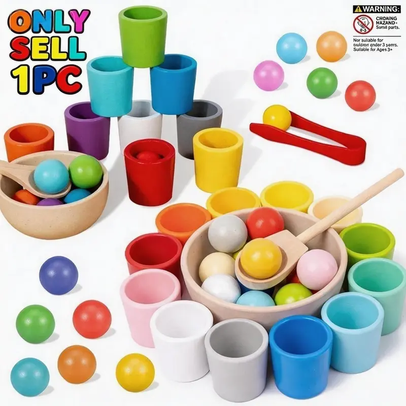 Random Color Wooden Matching Toy with Storage Bag, 1 Set Montessori Sorting Game Toys, Shape Sorter, Color Matching and Quantity Counting Game