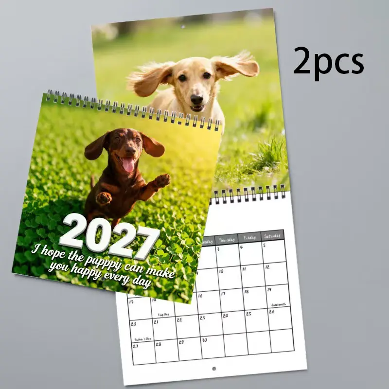 Cute Happy Weiner Dog Calendar 2027, New Cross-Border Edition, Wall-Mounted Daily Planner, Adorable Pet Theme, Perfect Gift Idea