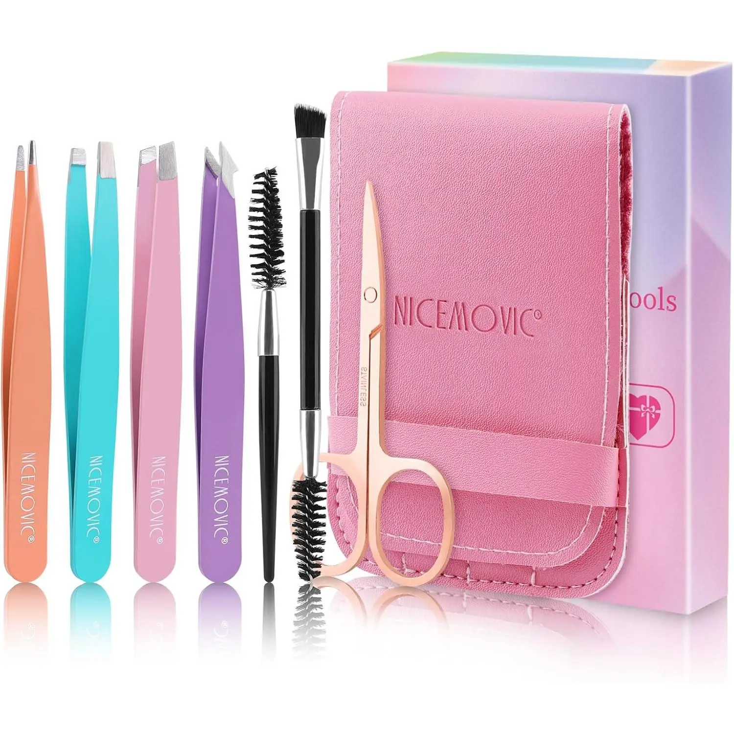Women's 7-Pcs Eyebrow Tweezers Set - Makeup Tool for Eyebrow Shaping, Facial Hair Removal, Christmas Birthday Stocking Stuffers, Luxury Creative Design Cosmetic Gift, Seven Pieces