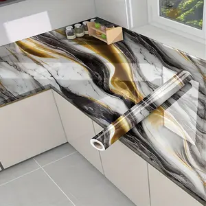 1 Roll 15.75 x 118.11/236.22/393.70 Inches black gold marble self adhesive PVC wallpaper oil resistant popular design for home wall decoration