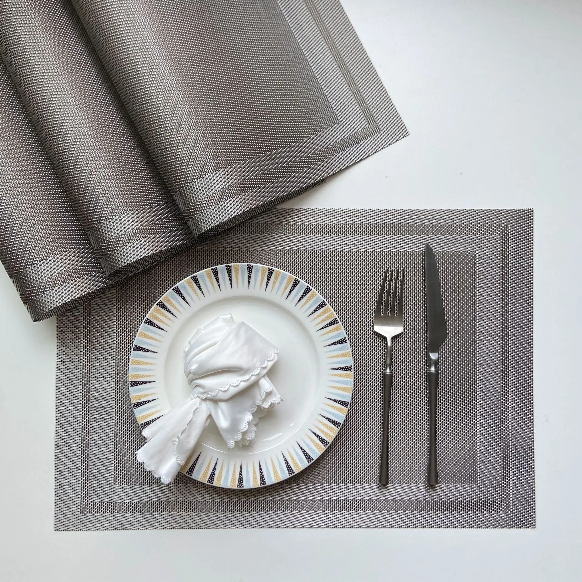 PVC Western Placemat, Terylene Jacquard Heat-Resistant Mat for Hotel & Home PVC Western Placemat, Terylene Jacquard Heat-Resistant Mat for Hotel & Home