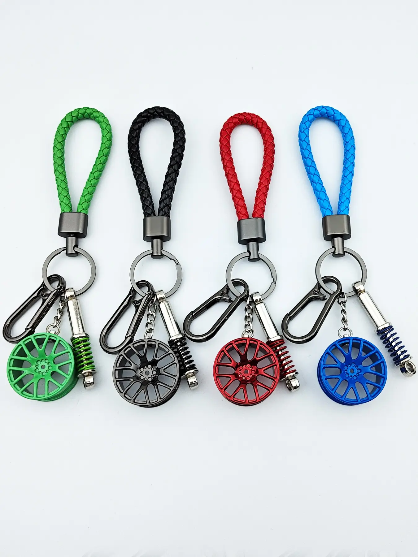 4-In-1 Colorful Car Keychain Set, Key Rings for Car Keys, High-Quality Braided Leather Rope, Zinc Alloy Ring, Anti-Loss Design, Perfect Gift for Men and Women