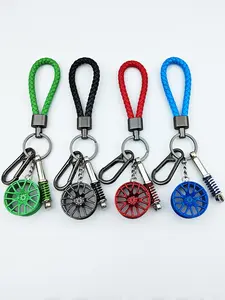 4-In-1 Colorful Car Keychain Set, High-Quality Braided Leather Rope, Zinc Alloy Ring, Anti-Loss Design, Perfect Gift for Men and Women