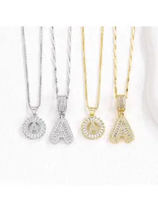 Hot Selling Iced Out 26 Letter Pendant Necklaces, Copper Zircon Gold-Plated Floral Jewellery Sets