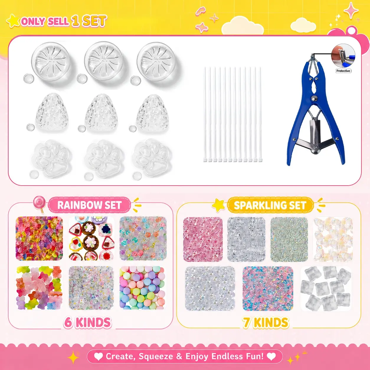 DIY Handmade Stress Relief Ball Kit, Fun, Choose Between Two Series Bead Sets, Includes 6/7 Accessories, 9 Tpr Balls, Expander Tool, 12 Straps