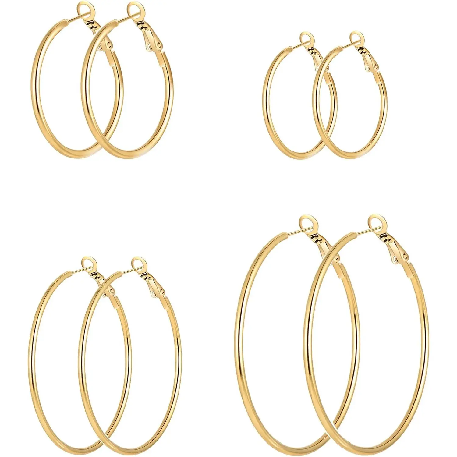 5Pairs Stainless Steel Hoops Earrings  Hoop Earrings for Women Lightweight Thin Large Hoop Earrings Set 30/40/50/60/70MM