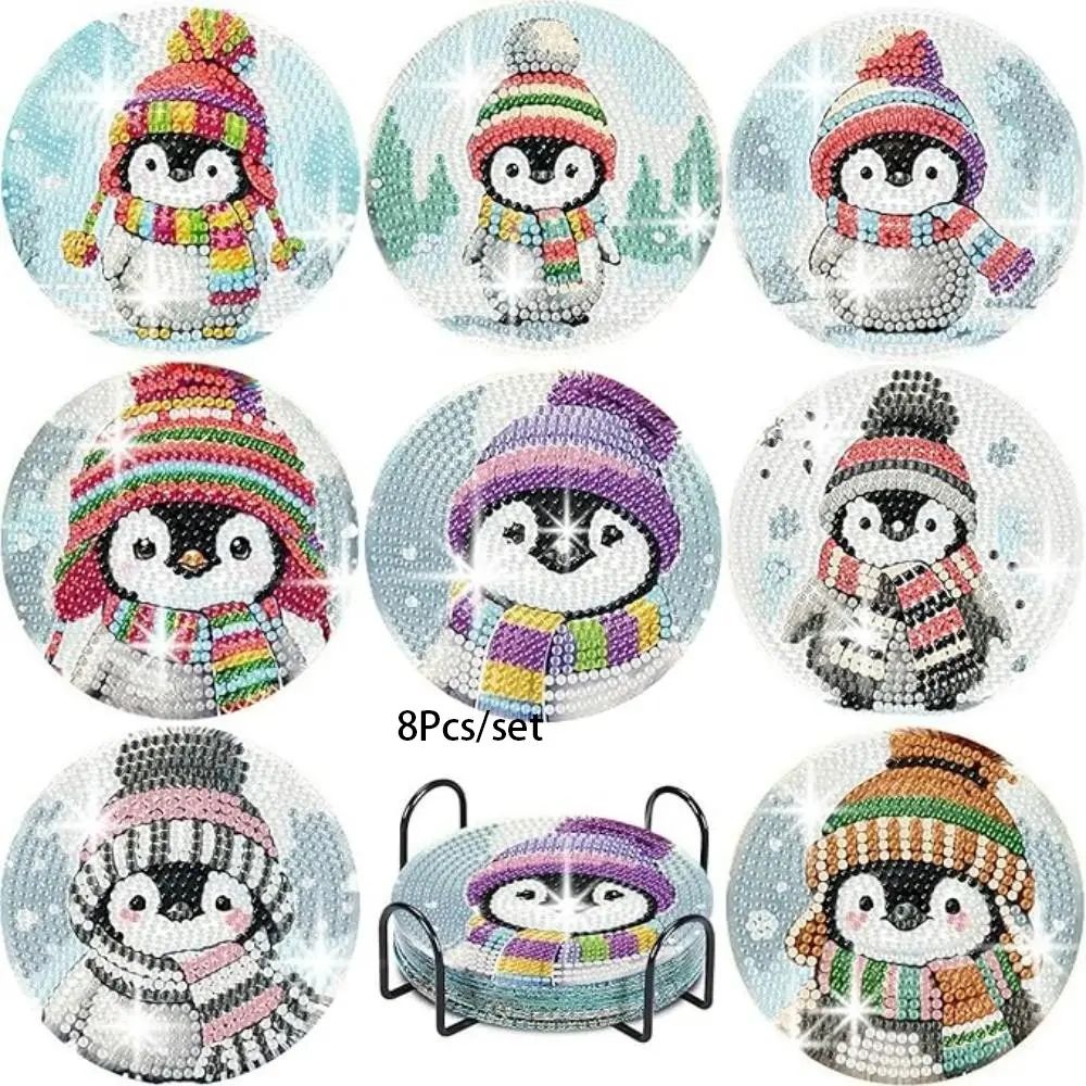 8-Piece Diamond Art Coaster Set with Stand, DIY Snowman Pattern Diamond Painting Kits, Perfect for Adults & Beginners, Craft Kit Gift for Friends