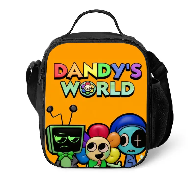 Dandy's World Game Cartoon Full Print Insulated Lunch Bag Thermal Cooler Crossbody Tote Bag For Kids School Picnic Travel Horror Game Cartoon Fans Gift
