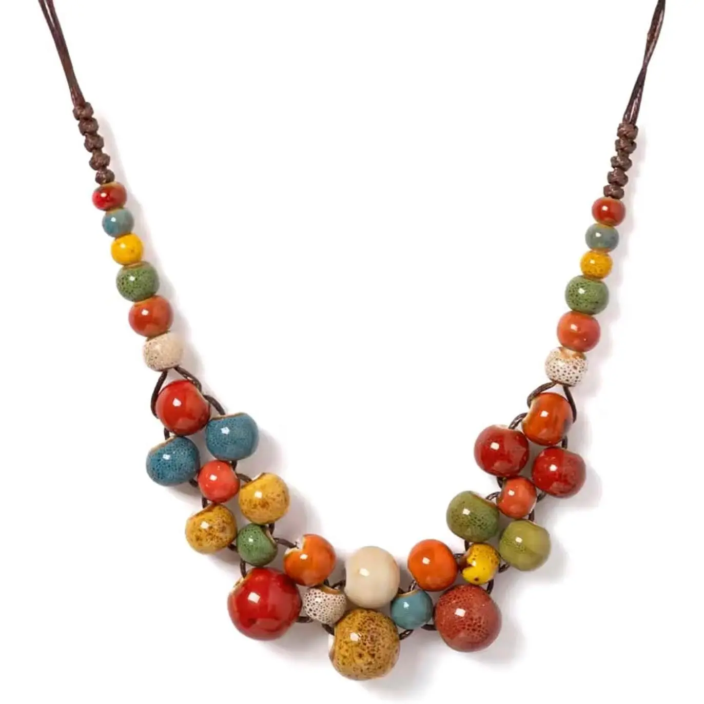 Boho Hippie Ceramic Beaded Necklace for Women Statement Chunky Bohemian Fall Colorful Beads Strand Summer Necklace