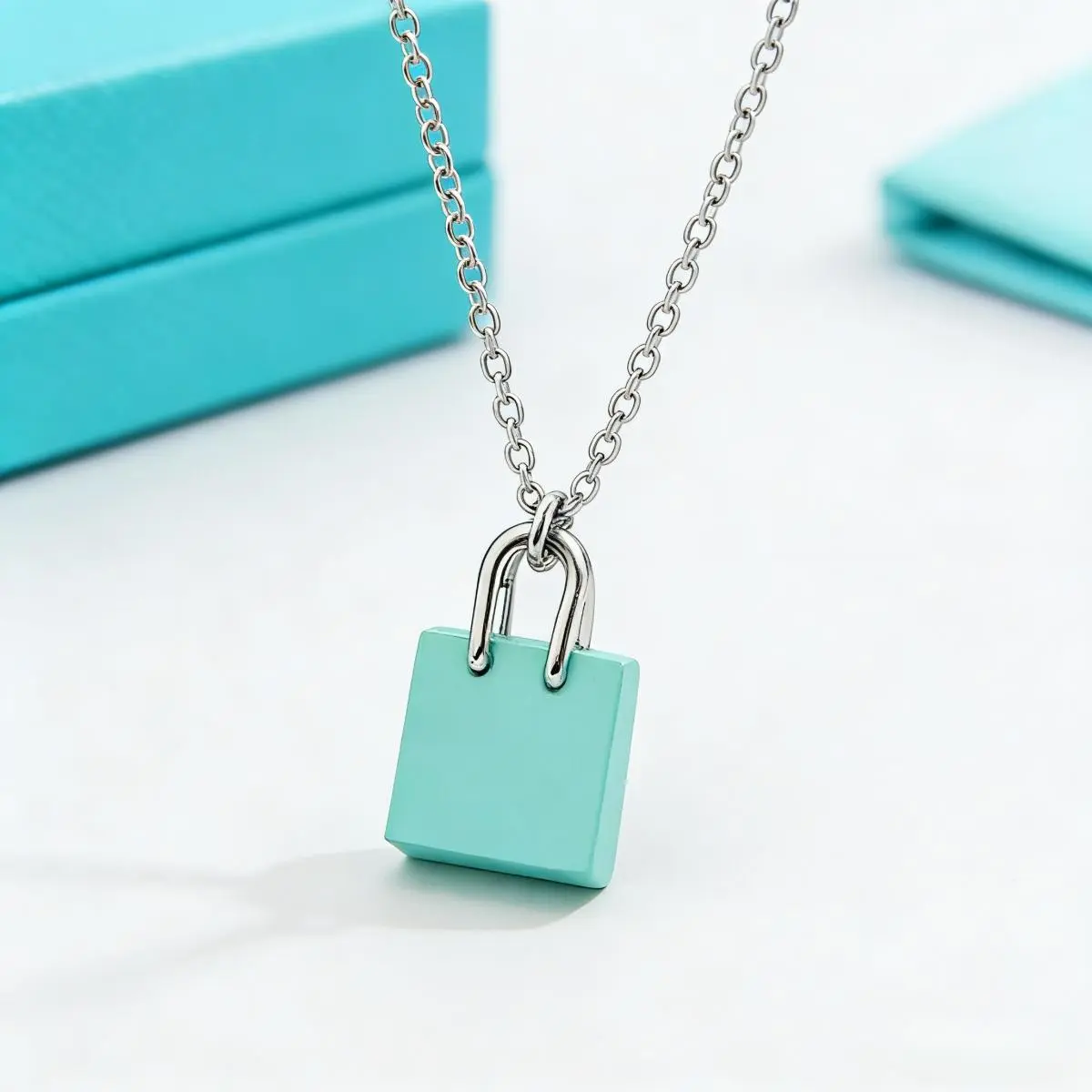 Bag-Shaped Mini Necklace - Minimalist Fancy Pendant, Sleek Polished Chain, Soft Blue Hue, Premium Finish, Versatile Layering Fashionable Jewelry Accessory, Birthday Gift, Exquisite Present for Casual & Formal Occasions, Birthday Gift Jewelry, Fashionable,