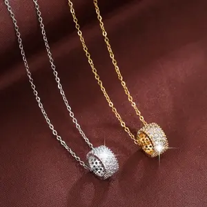 Women's 1pc Luxury Diamond-Inlaid Transport Bead Necklace - Light Luxury Small Waist Pendant, Chain Jewelry Necklaces, Versatile Daily Accessory, Holiday Gift