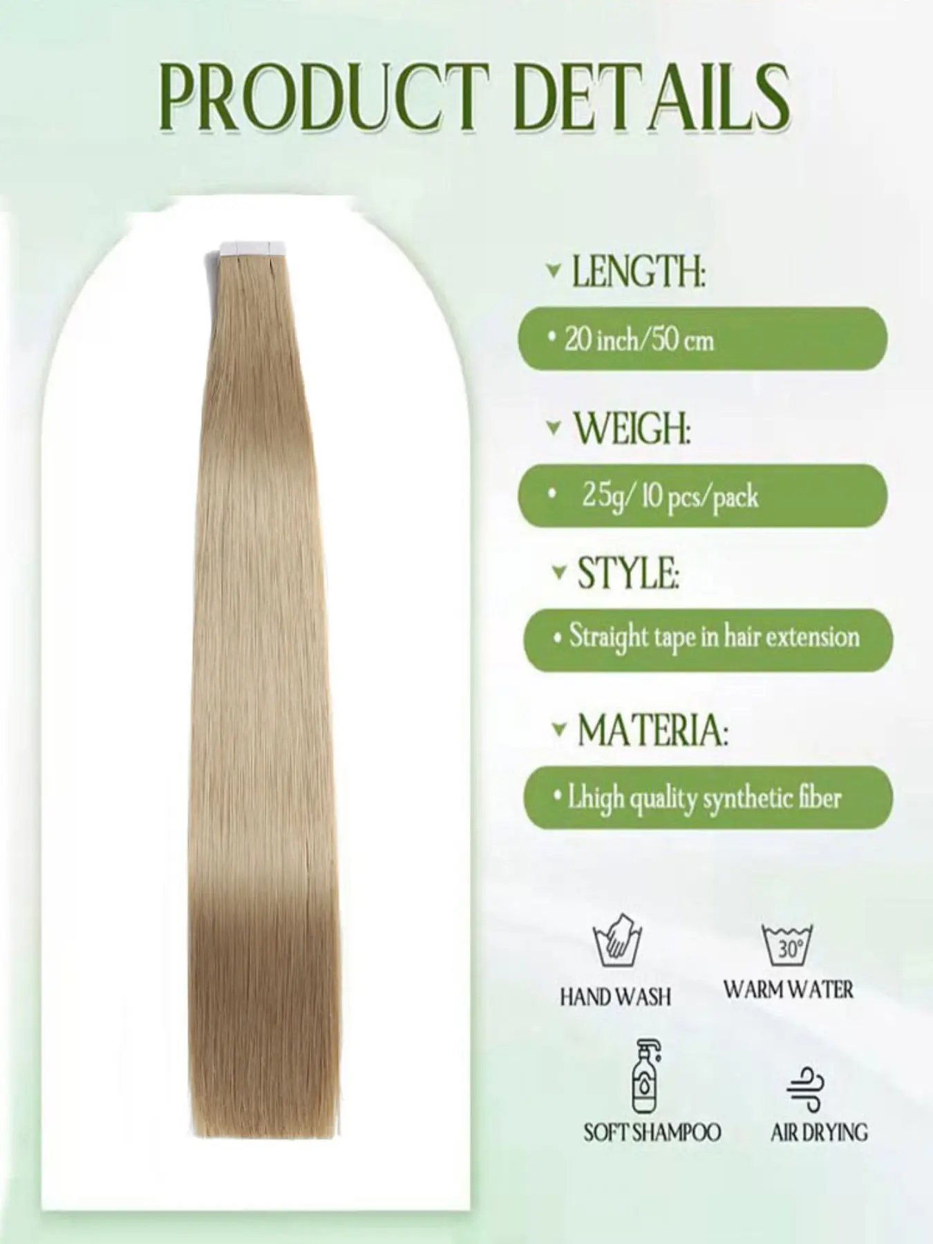 longvirgin Beige Blonde Tape-in Hair Extensions, 20 Inch Long Straight Premium Synthetic Hair with Seamless PU Weft, Heat-Resistant for a Natural Look, 10pcs 25g, Extensions Hair,Gifts for Women, Party, Valentine'S Day, Christmas, New Year, Halloween
