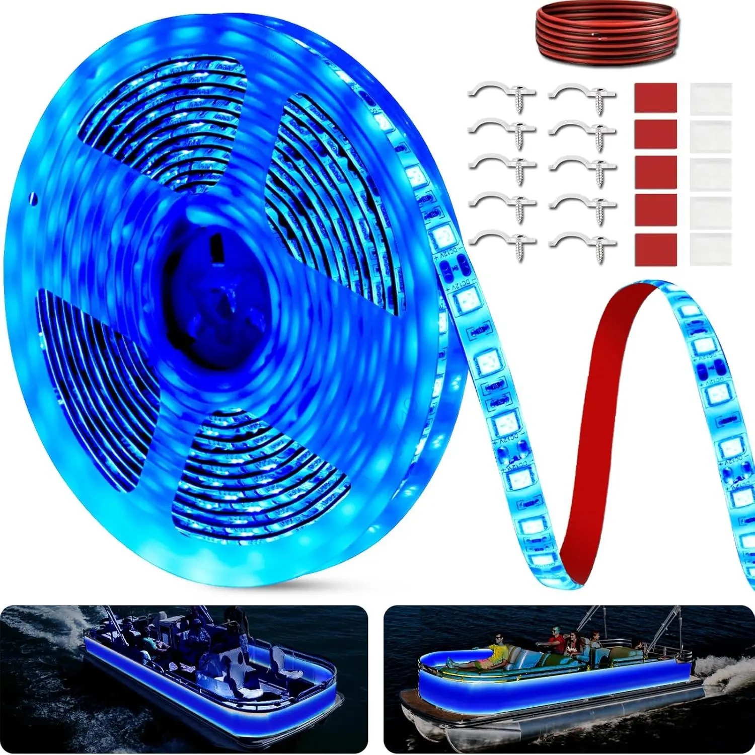 LED Strip Lights Pontoon Boat Lights 12V Waterproof Interior Deck Light for Kayak Jon Boats Fishing Boats (Blue, 16.4ft)