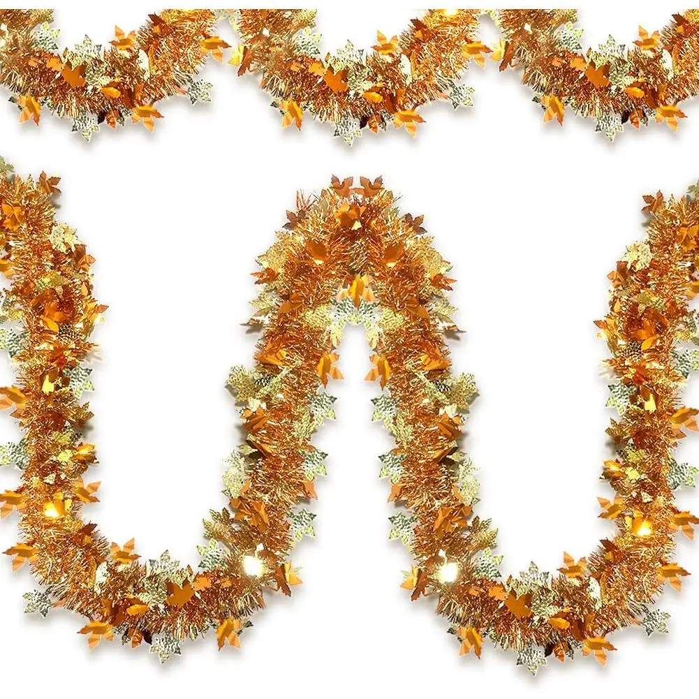Thanksgiving Tinsel Garland - 33 Ft Shiny Fall Metallic Tree Garland Glitter Tinsel  Twist  Decorations for Thanksgiving Party Holiday Supplies (Champagne )