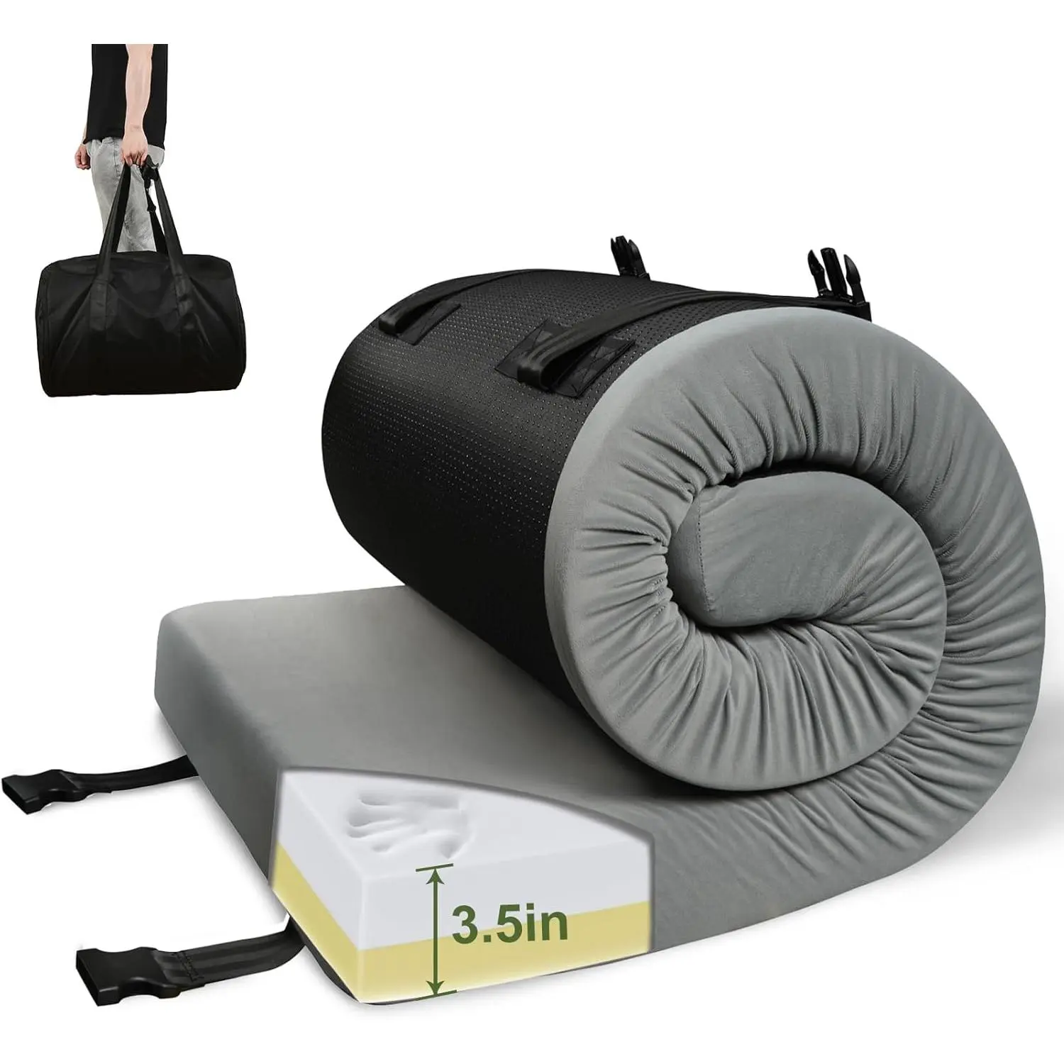 3.5" Extra Thick Foam Camping Mattress, Waterproof Cover & Travel Bag, Portable Sleeping Pad for Car/Tent/Cot/SUV/Trunk/Floor/Guest Bed