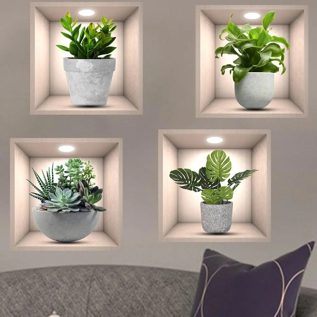 4 Pack  Green  Wall Stickers Botanical  Wall  for Bedroom Living Room Kitchen