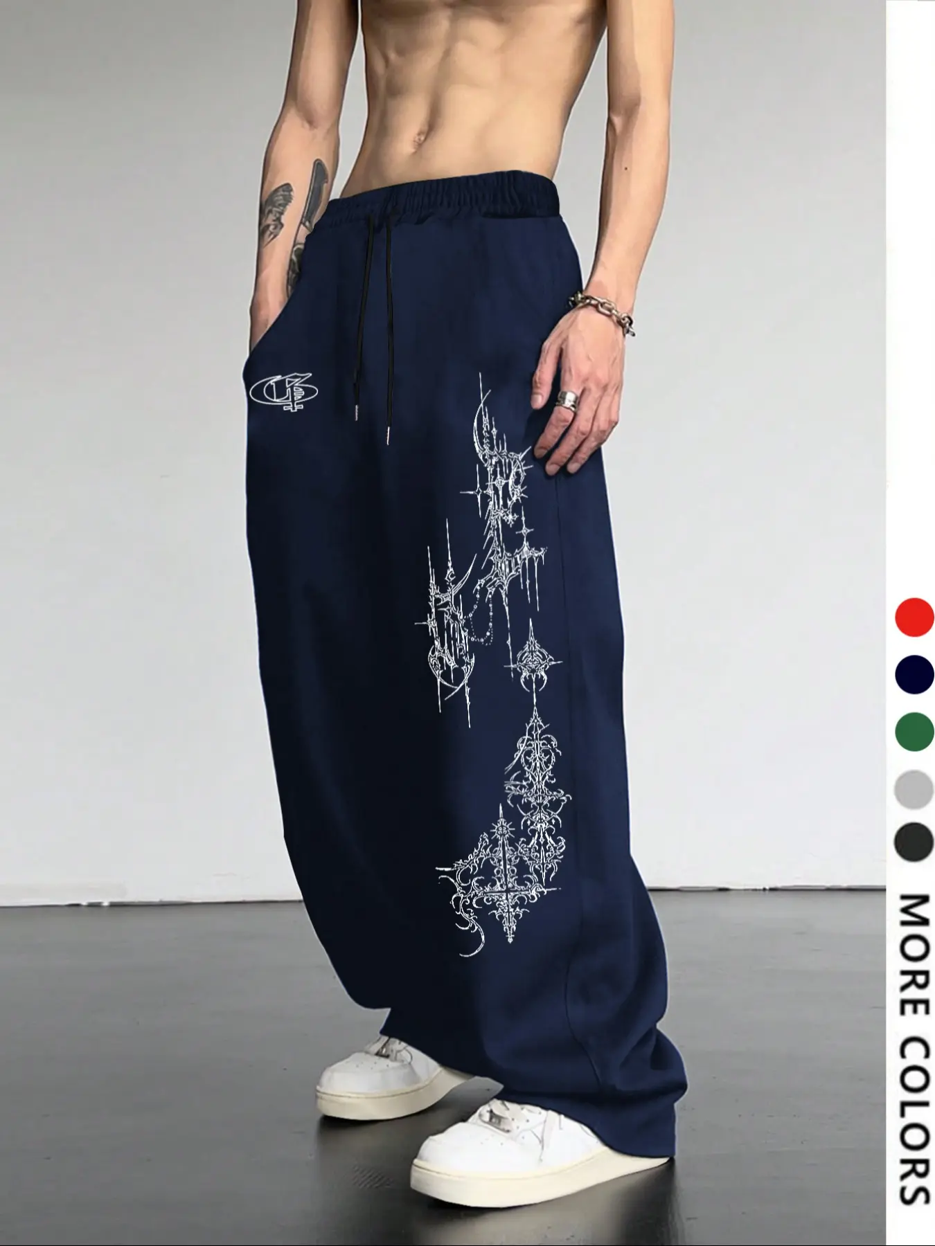 Men's Casual Loose-Fit Drawstring Pants, Thorn Cross Print Graphic Sweatpants, All-Season Comfortable Long Trousers for Everyday Wear