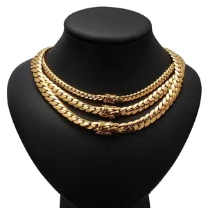 18K Vacuum-gold Plated Miami Cuban Link Chain Hip Hop Jewelry Necklace or Bracelet Fashionable Accessory Valentines Birthday Gift for GF Men Women unisex Monaco Mexico & Micro Promise chains For Husband Boyfriend