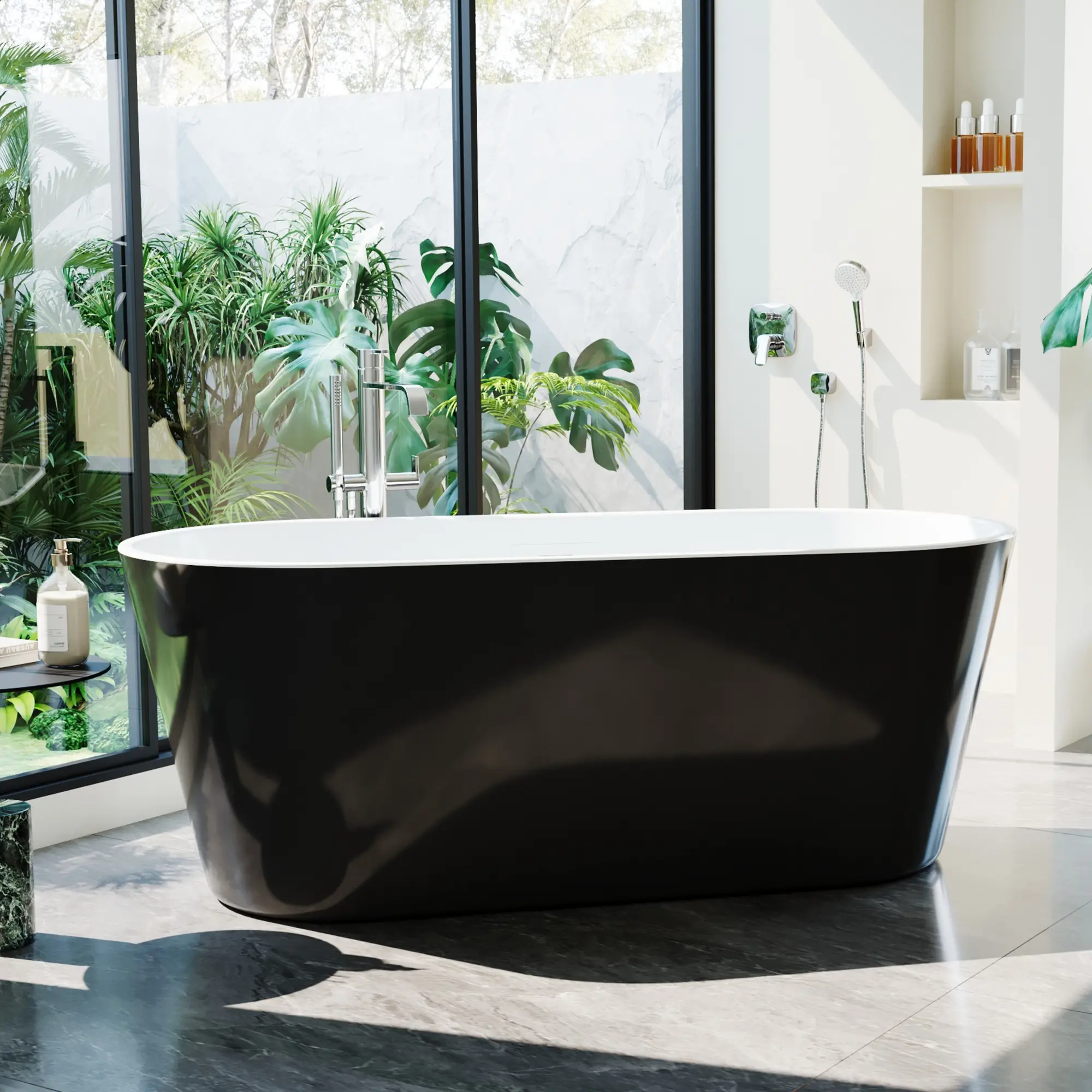 Luxury Deep Soaking Acrylic Freestanding Bathtub- Modern Double Layer Design, Chrome Overflow & Drain