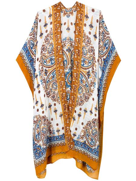 Women's Ethnic Pattern Kimono, Boho Casual Open Front Cover Up for Beach Vacation, Ladies Spring & Fall Clothes