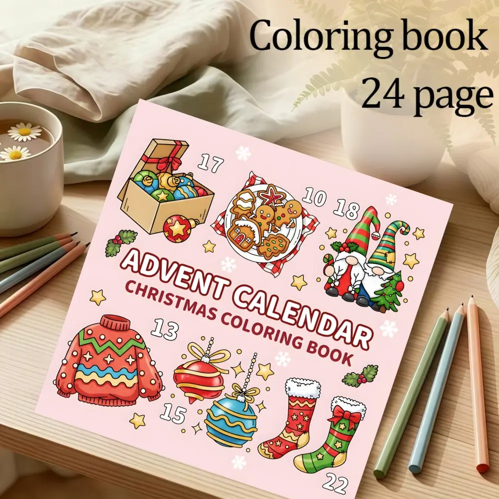 Christmas Countdown Coloring Book, Advent Calendar, 24 Stress-Relieving Designs, 7.9in X 7.9in, Thick Paper, Hand-Drawn Patterns, Ideal Gift for Christmas Party