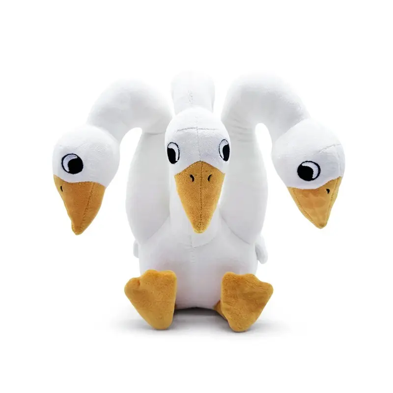 Three Head White Goose Plush Doll Triple Curved Neck Anxious Round Eyes Yellow Beak Soft Short Plush Water Bird Stuffed Toy Weird Cute Prank Decor Gift For Teens Indie Game Themed Birthday Christmas Party Favor Cross-Border Wholesale
