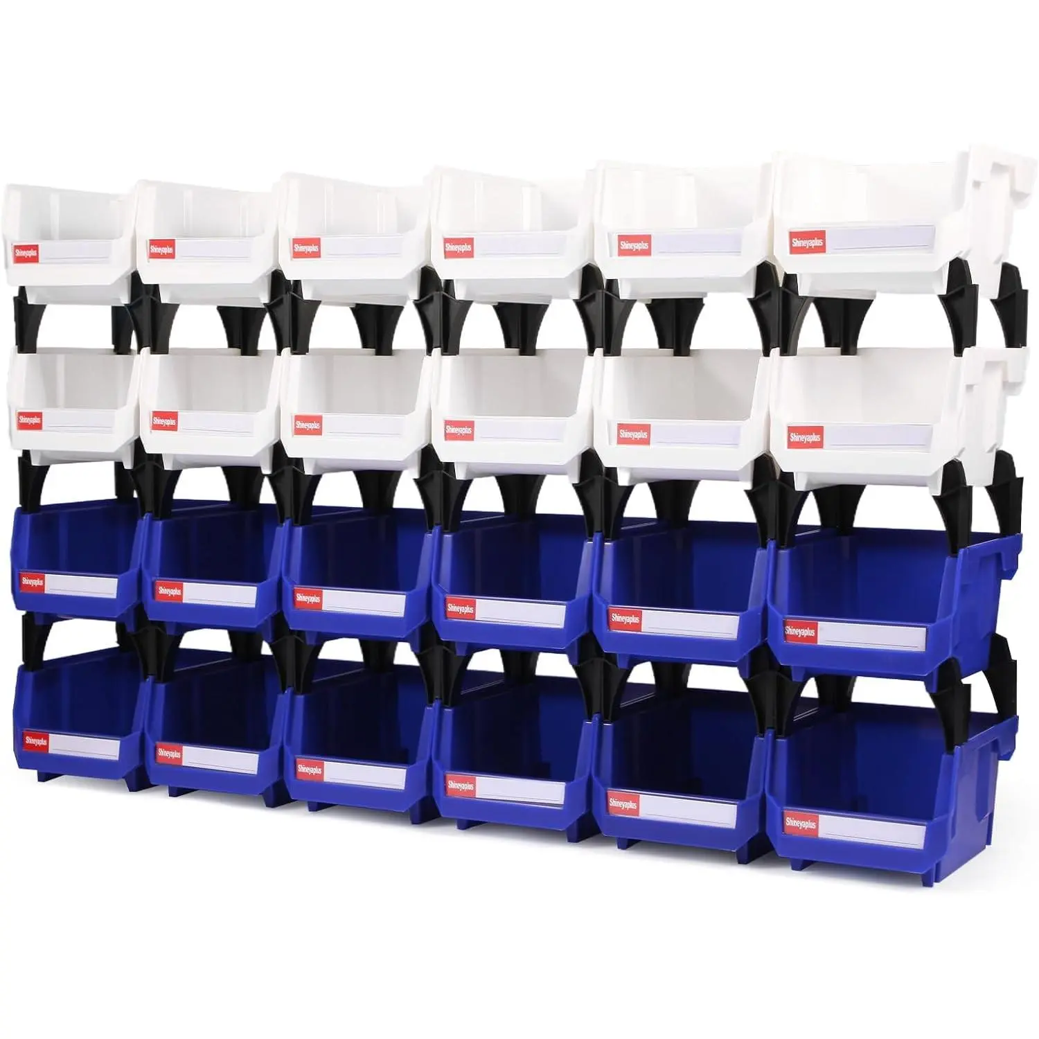 Plastic Storage Bins 24 Packs, Space-Saving Stackable Parts Bins for Garage, Tools, Small Parts Organization Bin 5x4x3 Inch (Blue & White)
