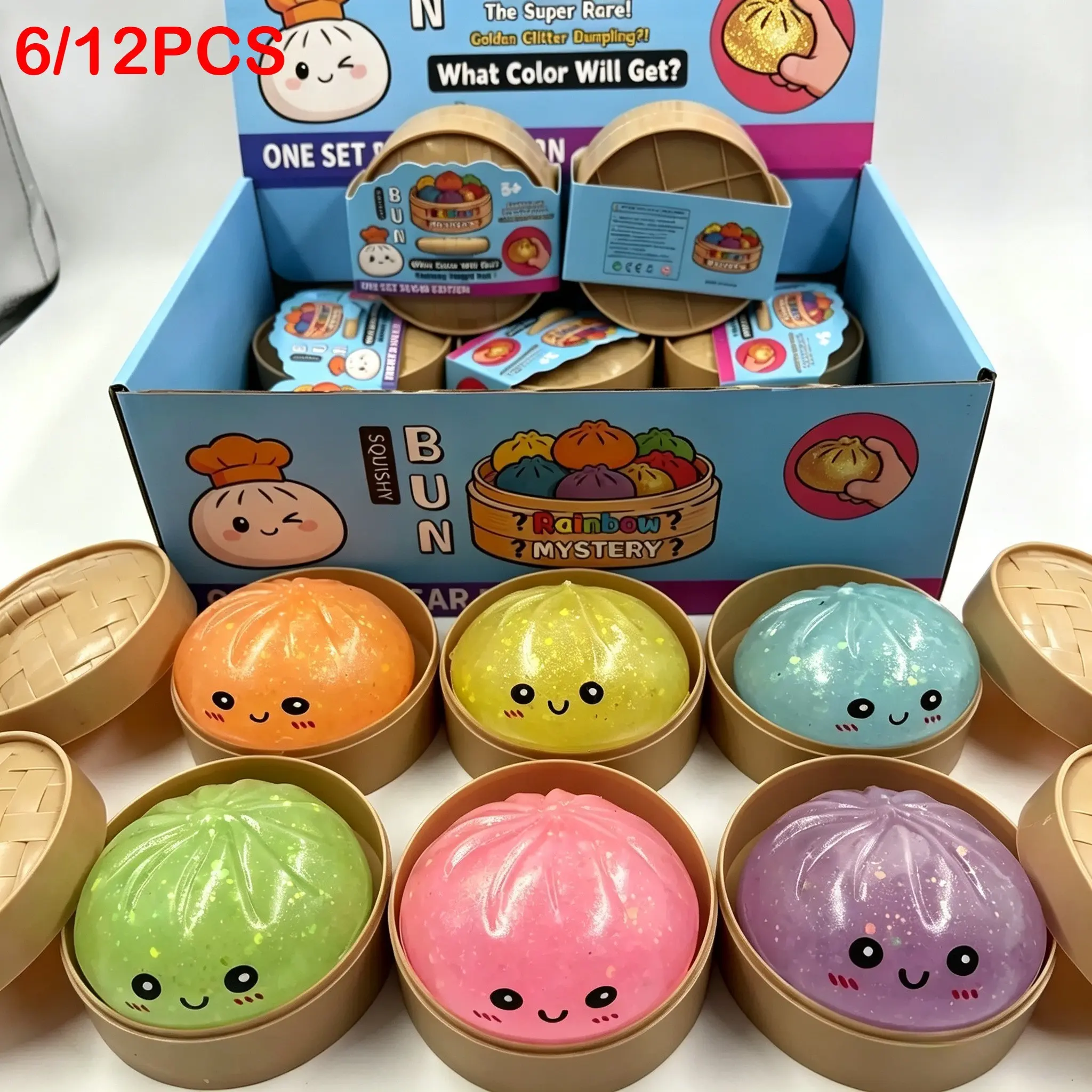12pcs 1-Set Colorful Dumpling Decompression Ball Fingertip Toy, Christmas Stocking Filler with Steamer Stretchable Table Toy, Random Color,Adults Anti-Anxiety Kids Birthday Gifts