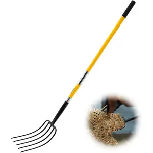 VEVOR Garden Fork, 4 - Tine Gardening Pitchfork with Fiberglass Handle, 45 in Heavy Duty Digging Fork with Y Grip, Forged Steel Spading Fork for Hay Potato Composting Transplanting Aeration