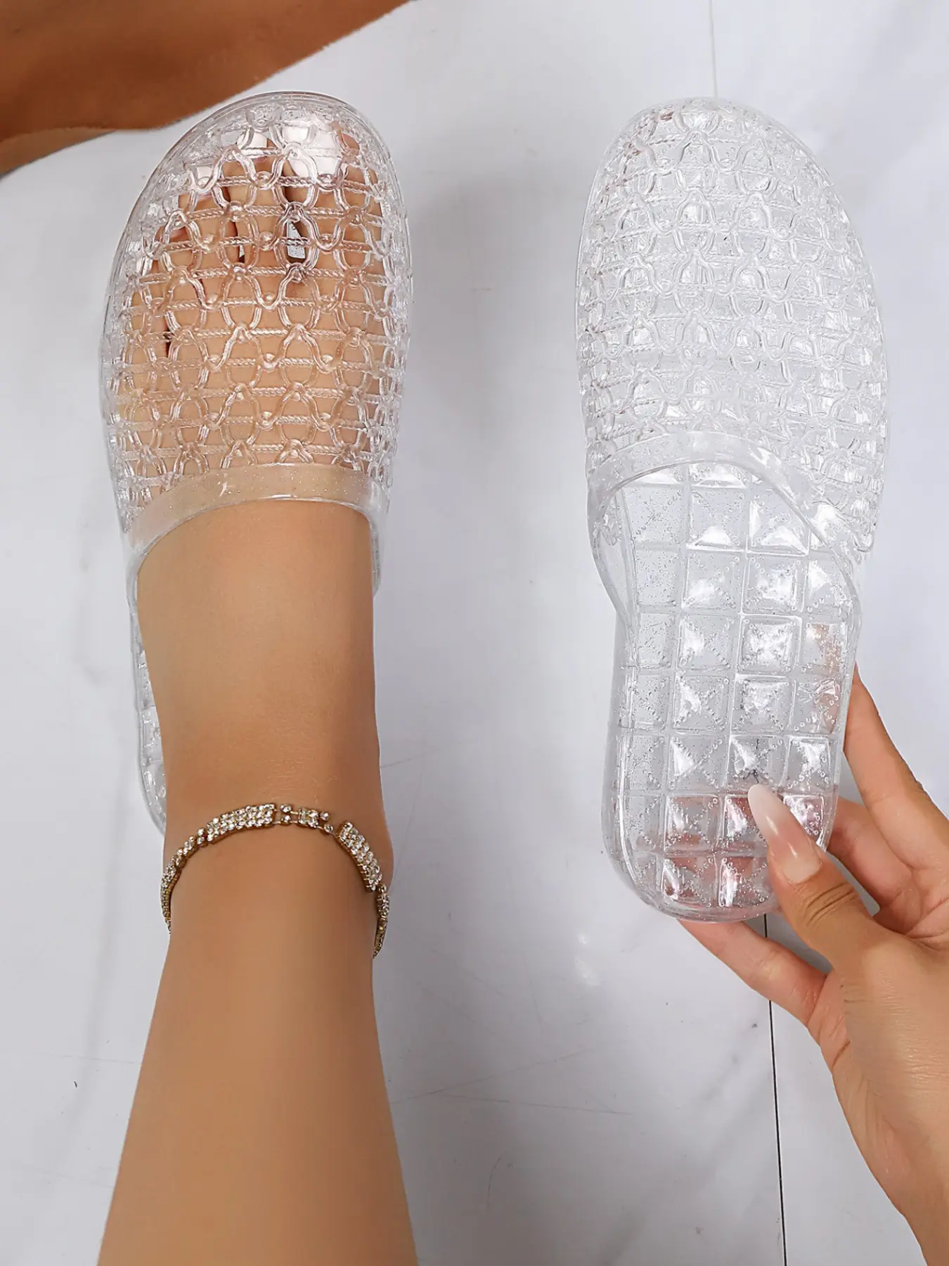 Women's Transparent Slippers, Breathable Non-Slip Indoor Outdoor Shoes, Summer Casual Comfort Home Slippers, Walking Shoes