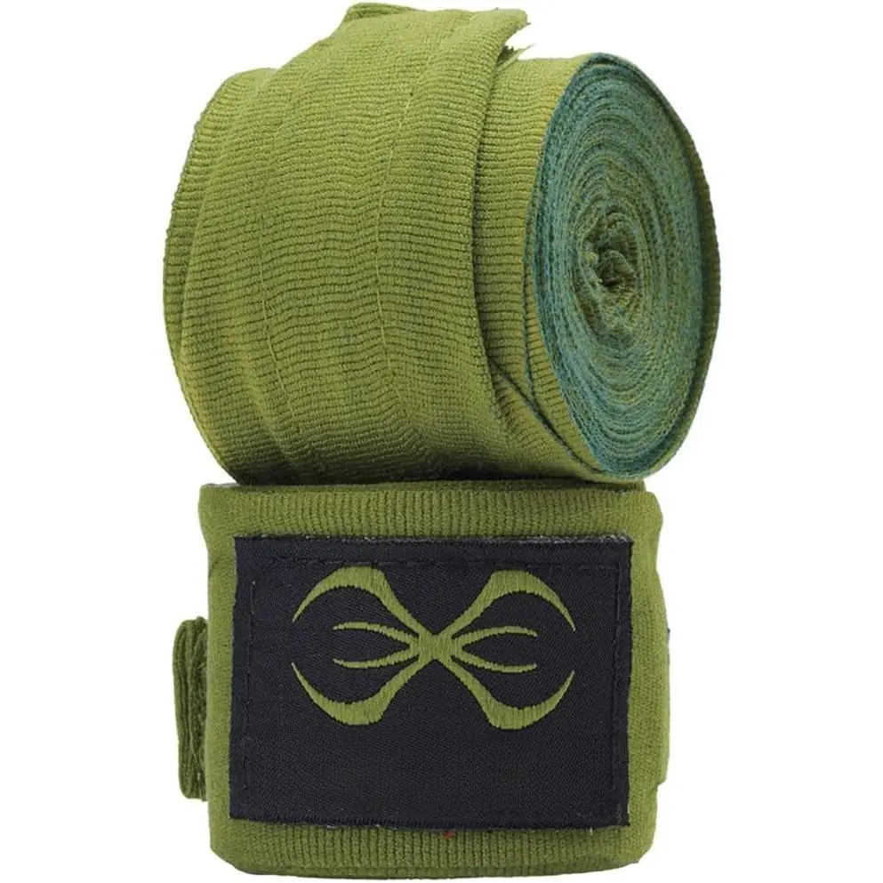 Elasticised Hand Wraps, Khaki, 120-Inch | Elastic Fabric Construction with Extended Wrist Coverage | Thumb Loop and Hook and Loop Closure System | Suitable for Boxing MMA and