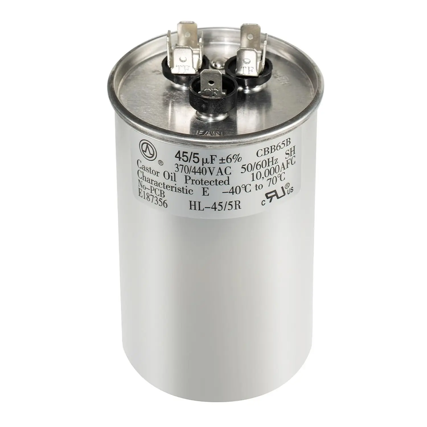 AC Capacitor 45+5 uF 45/5 MFD ±6% 370V/440VAC CBB65 Dual Run Circular Start Capacitor for Heat Pump Air Conditioner，Ten Years of Coverage