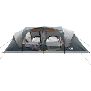 CP Tent 12-Person-Camping-Tents,3 Room Family Tents,Waterproof Windproof Family Tent with Top Rainfly,6 Large Mesh Windows,Double Layer,Easy Set Up, Portable with Carry Bag-20' x 9' x 72"(H)