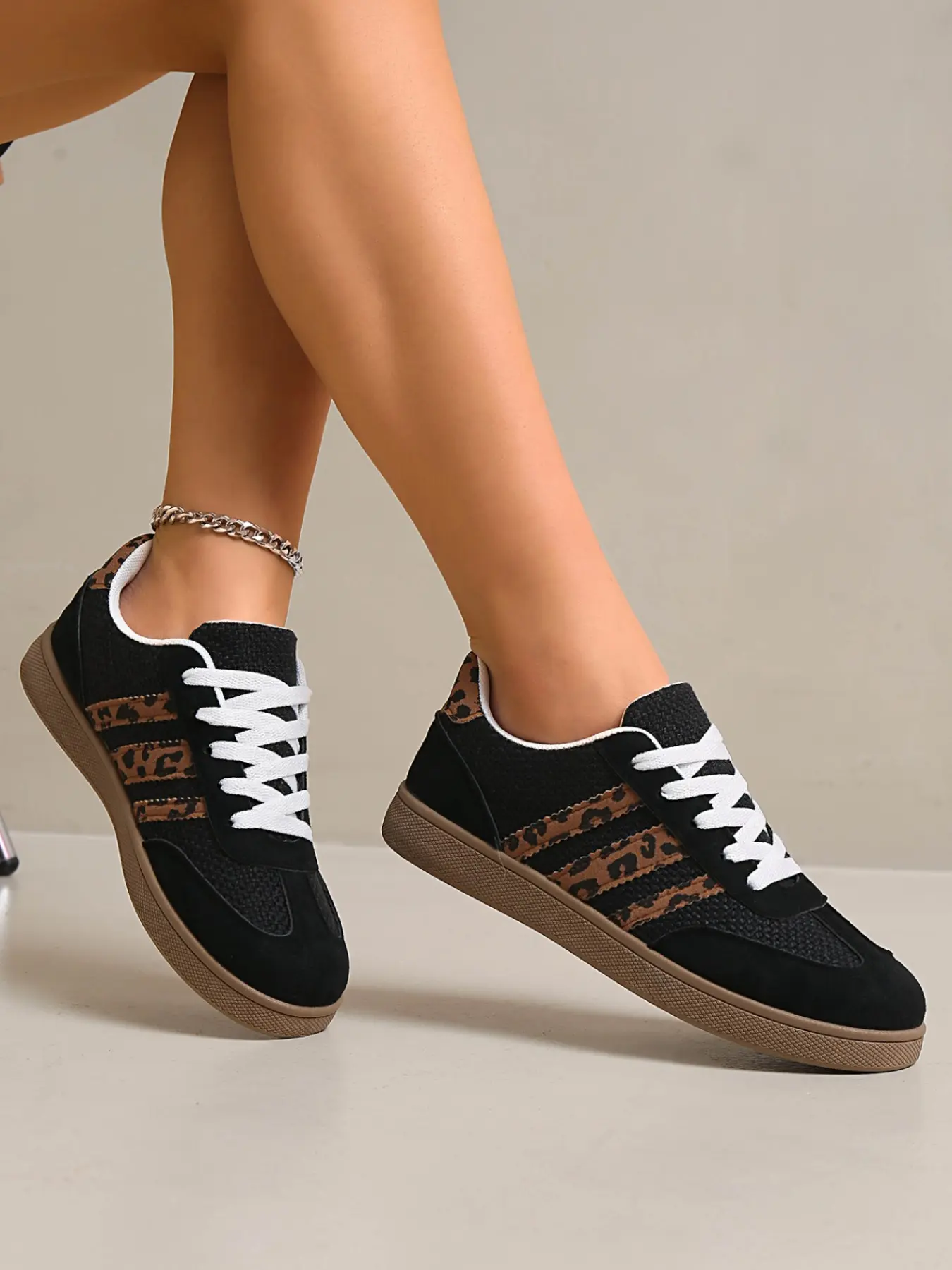 2026 New Leopard Print Casual Shoes for Women, Vintage Style Flat Sneakers, All-Season Patchwork Design, European and American Fashion