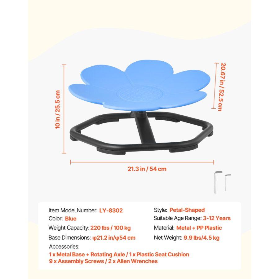 VEVOR Kids Swivel Chair, 220 lbs Capacity, Flower Shape Sensory Spinning Chair, Autistic Kids Sensory Toy Seat with Non-Slip Metal Base, Toddler Sit Spin Seat for Coordination Balance Focus, Blue